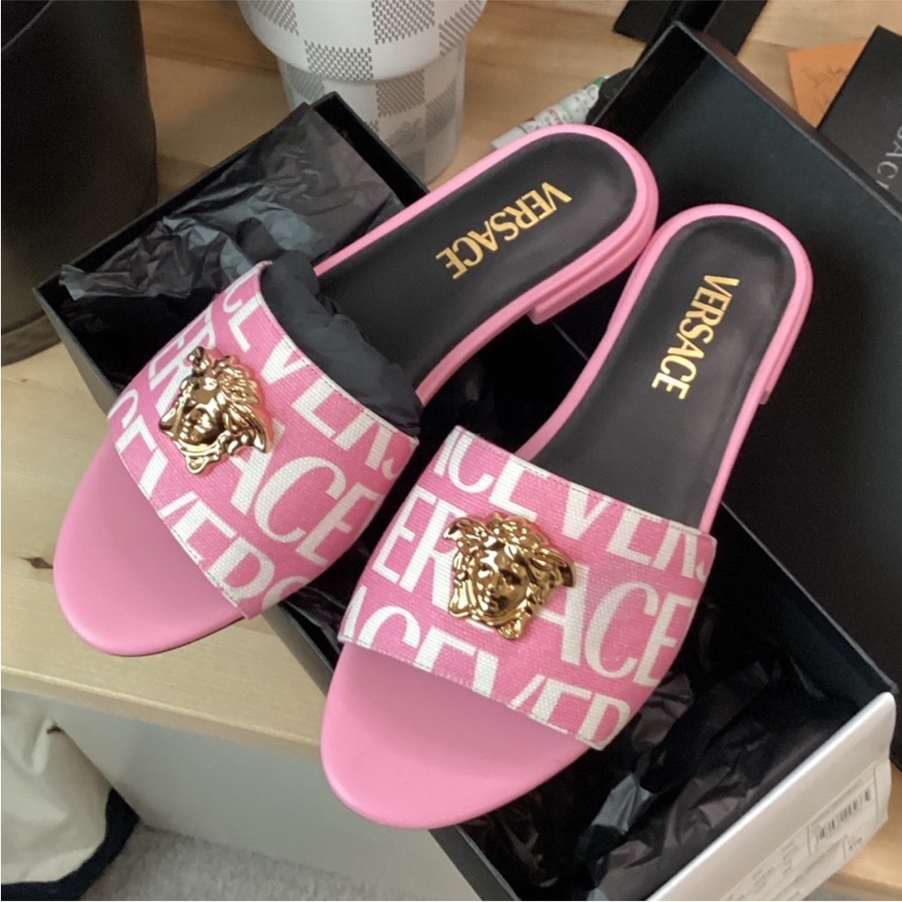 Versace Pink Medusa Slide Sandals